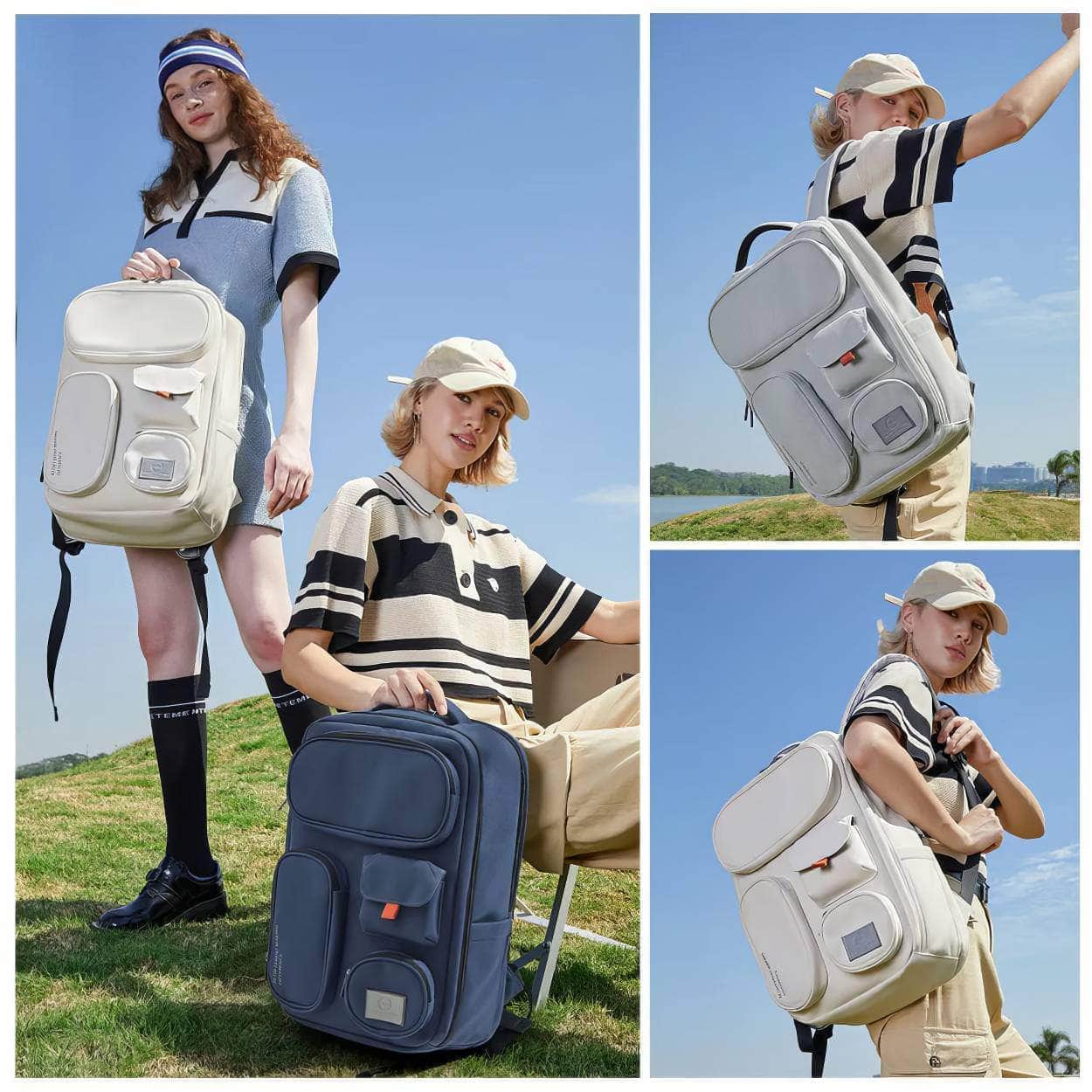 Mixi Outdoor Backpack - 18 Inch Waterproof Travel Bag for Men and Women, Laptop, White, Black, Blue