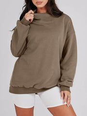 Mock Neck Drop Shoulder Long Sleeve Sweatshirt Taupe / S