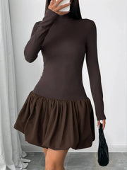 Mock Neck Long Sleeve Bubble Hem Dress