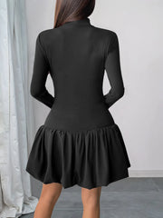 Mock Neck Long Sleeve Bubble Hem Dress