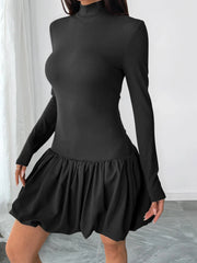 Mock Neck Long Sleeve Bubble Hem Dress