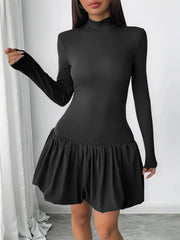 Mock Neck Long Sleeve Bubble Hem Dress