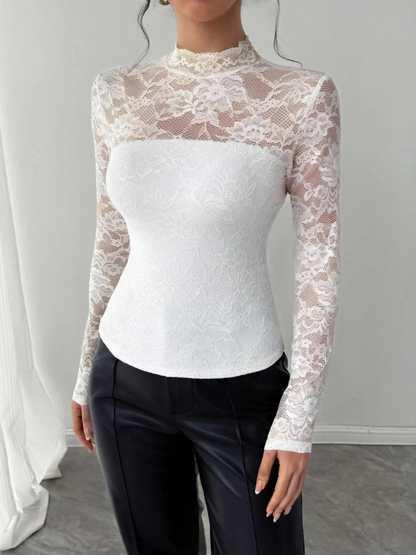 Mock Neck Long Sleeve Lace Top