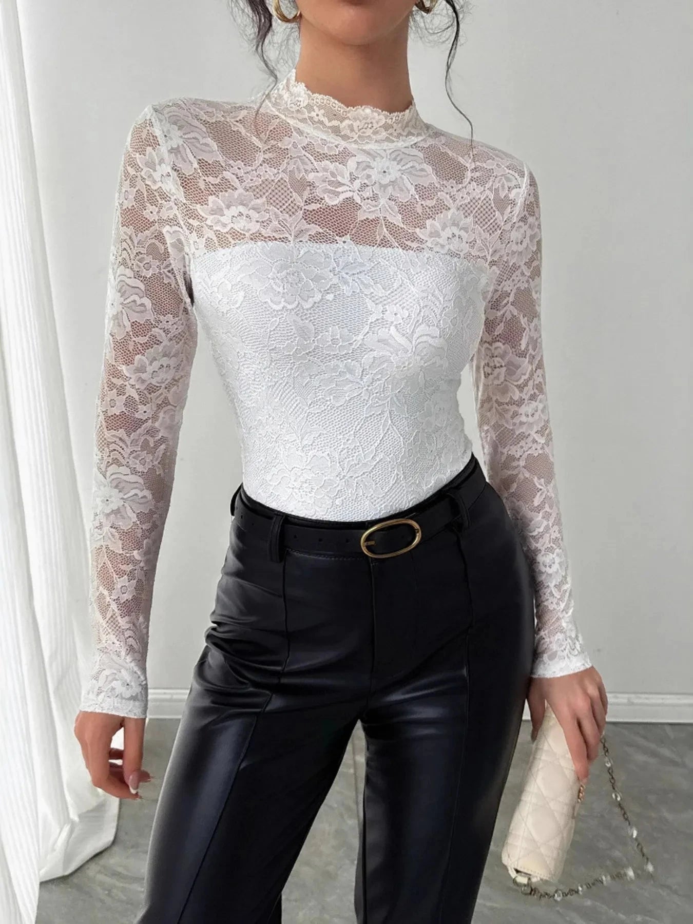Mock Neck Long Sleeve Lace Top