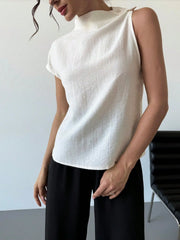Mock Neck Solid Color Tank White / S