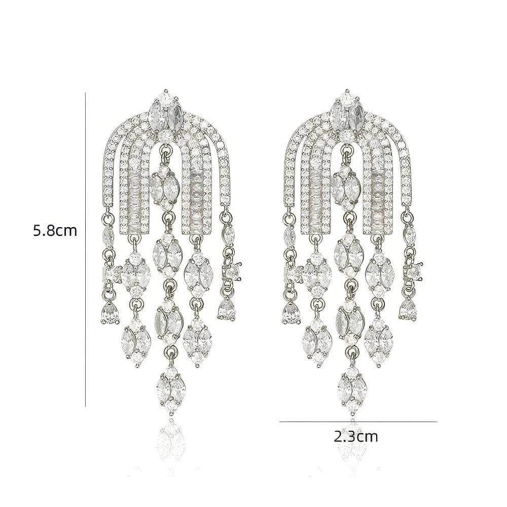 Modern Deco Chandelier Crystal Earrings Silver