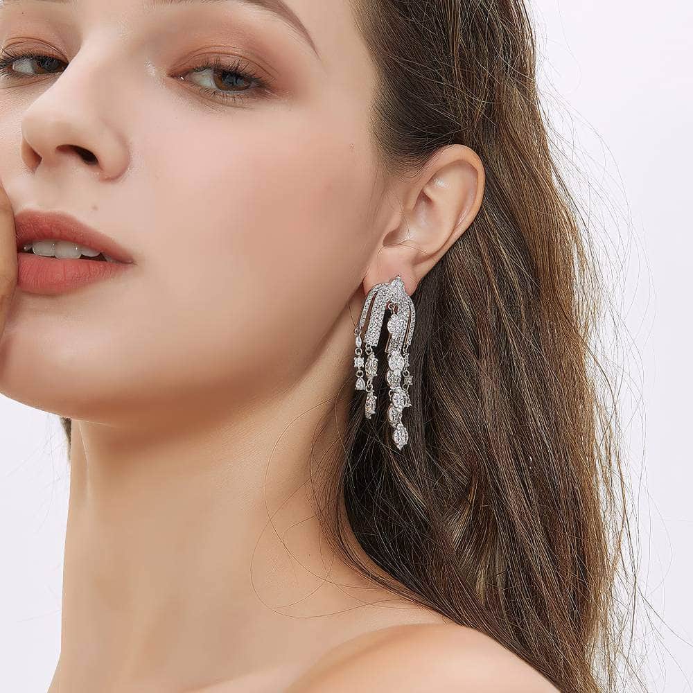 Modern Deco Chandelier Crystal Earrings Silver