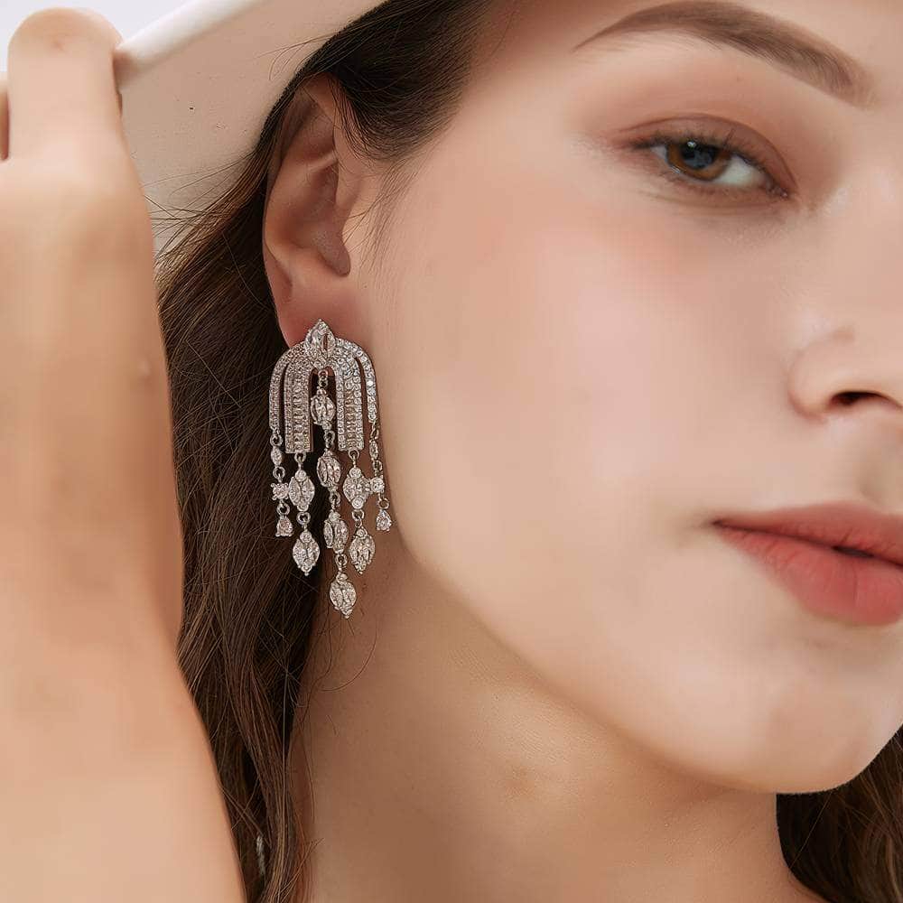 Modern Deco Chandelier Crystal Earrings Silver