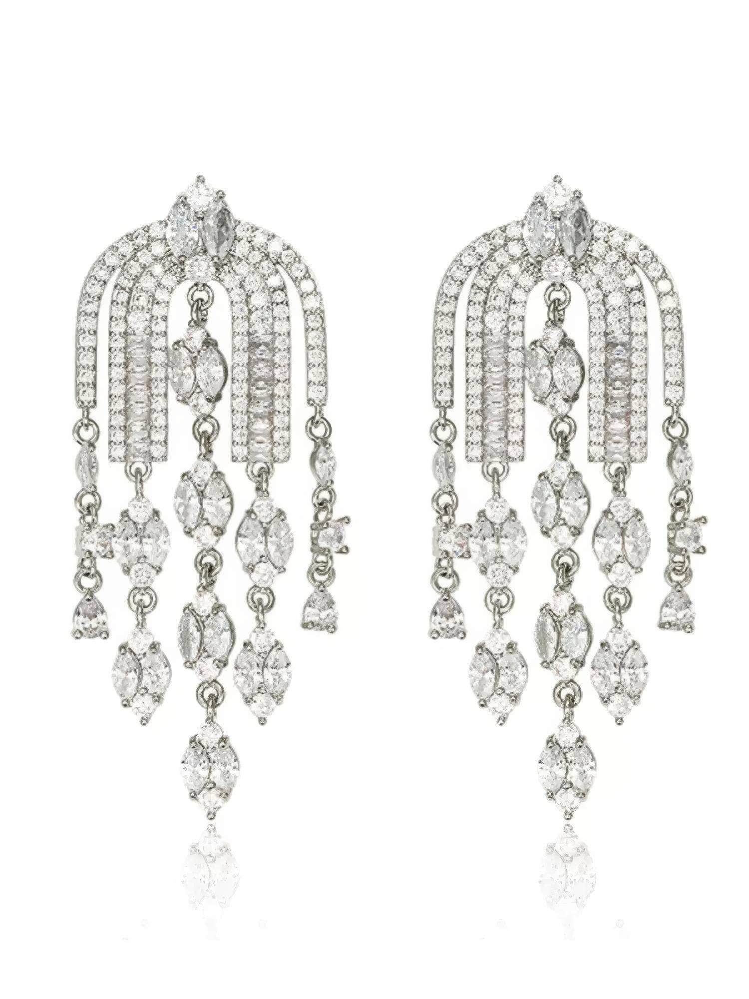 Modern Deco Chandelier Crystal Earrings Silver