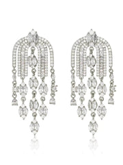 Modern Deco Chandelier Crystal Earrings Silver