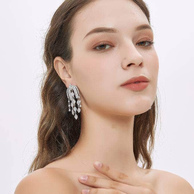 Modern Deco Chandelier Crystal Earrings Silver