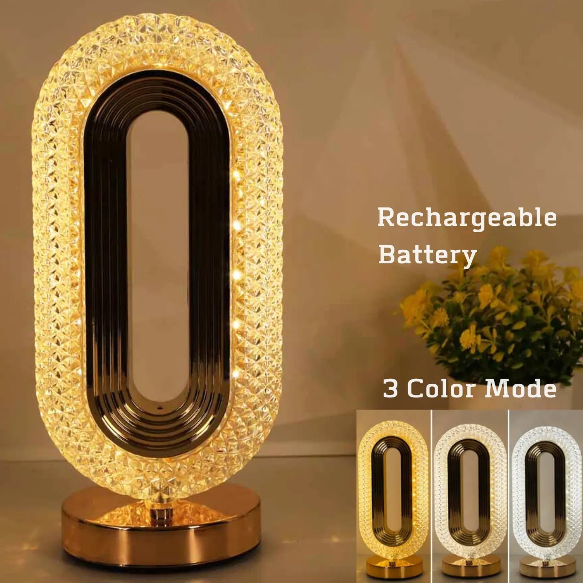 Modern Luxury Oval Crystal Table Lamp: USB Rechargeable, Living Room, Bedroom, Bedside, Creative Decoration, Atmosphere Night Light Gold / changeable