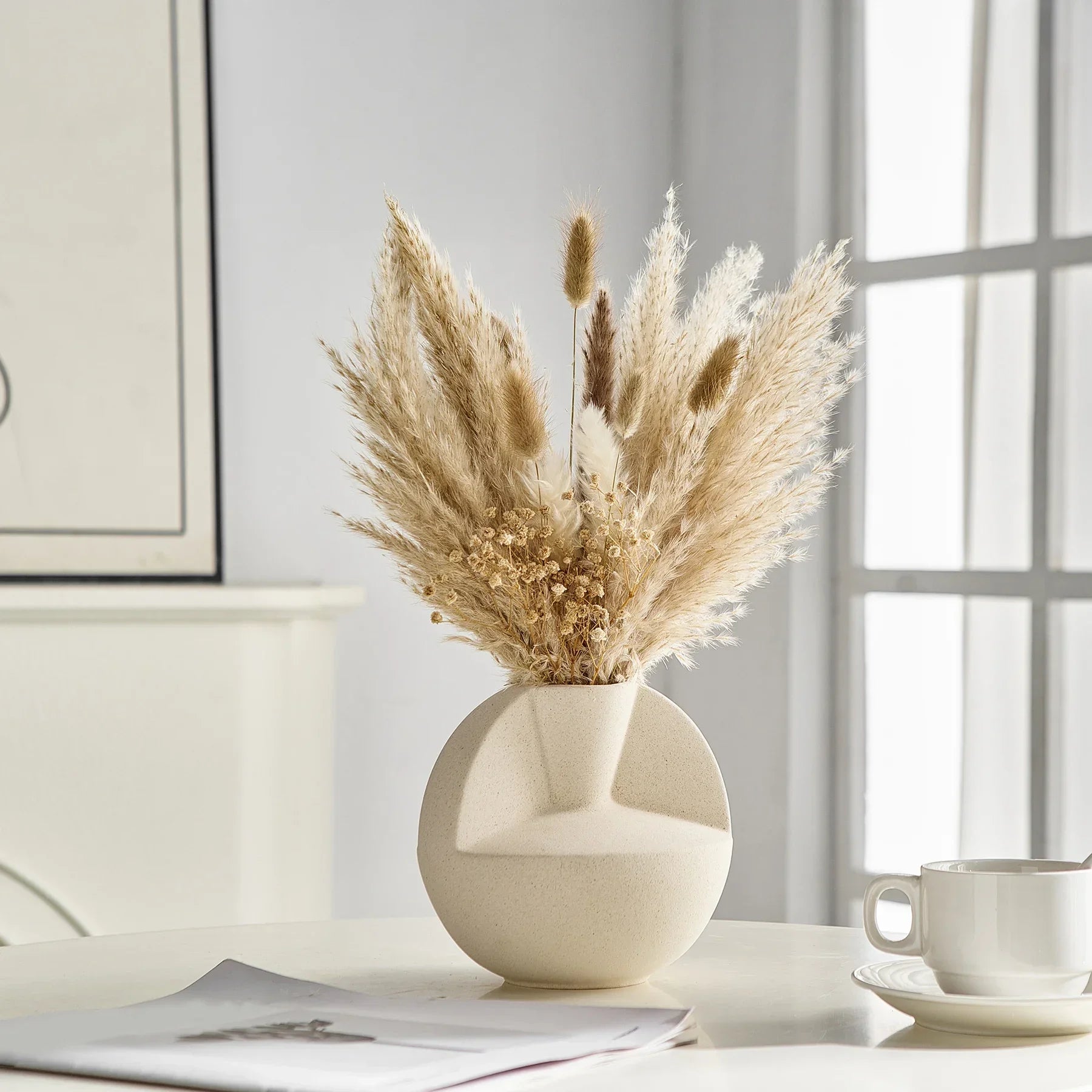 Modern Nordic Home Decor: Luxury White Ceramic Vases for Wedding, Living Room, and Office - Dried Flower Decor