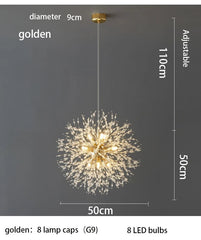 Modern Sky Star Crystal Pendant LED Lighting: Fireball Dandelion for Restaurant, Living Room, Bar - Art Danish Luminaire golden 8 head / 220V / Warm White