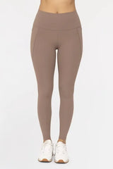 MONO B Soft Ribbed High Waisted Leggings DEEP TAUPE / S