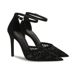 Monogram Detailed Ankle Strap Heels EU 33 / Black / 6.5CM