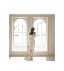 Mosaic Lace-Embellished Sleeves Midi Dress