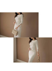 Mosaic Lace-Embellished Sleeves Midi Dress