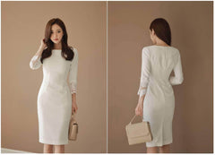 Mosaic Lace-Embellished Sleeves Midi Dress