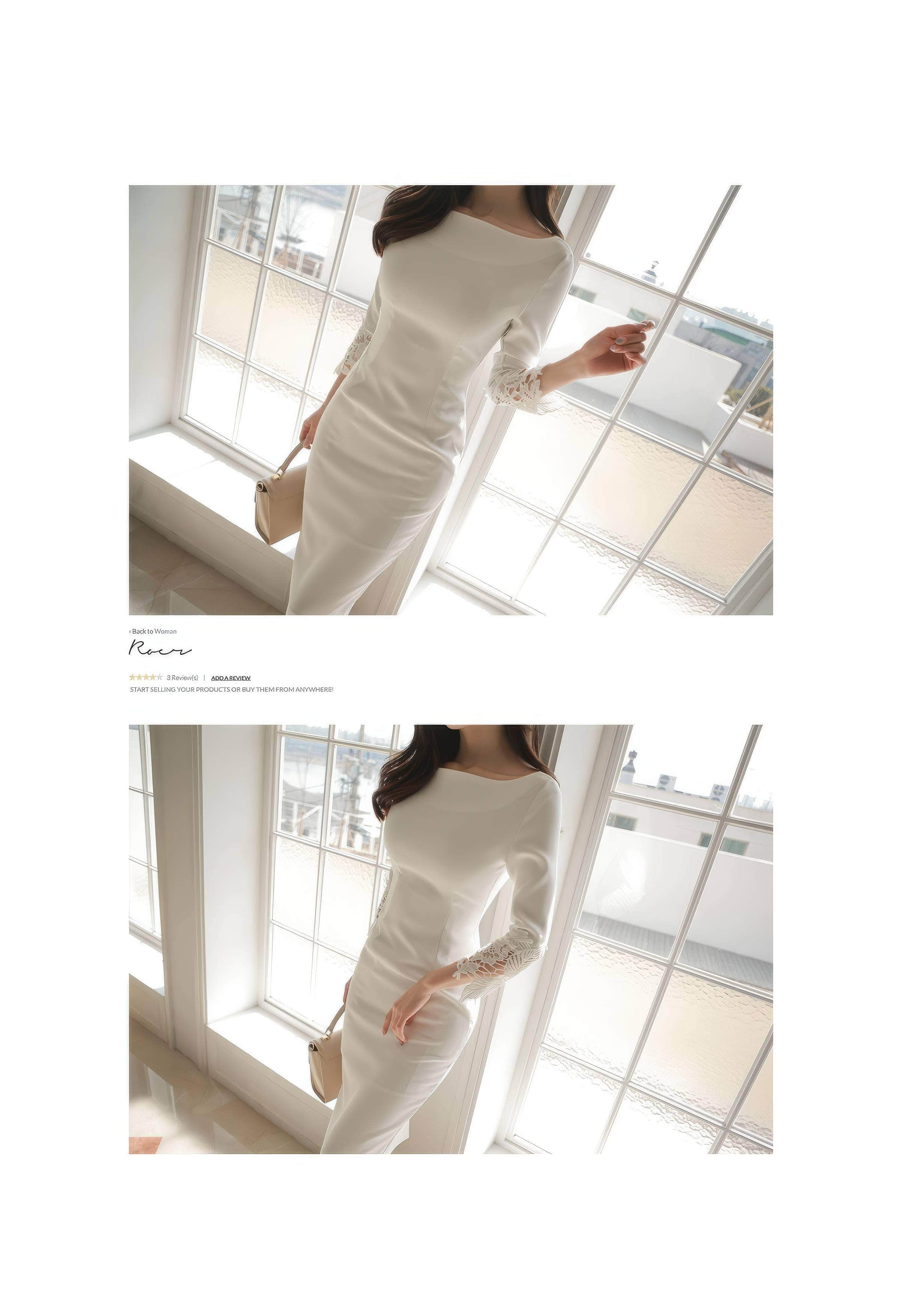 Mosaic Lace-Embellished Sleeves Midi Dress