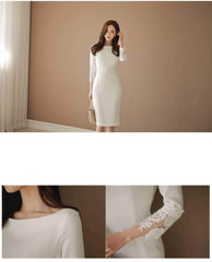 Mosaic Lace-Embellished Sleeves Midi Dress