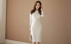Mosaic Lace-Embellished Sleeves Midi Dress
