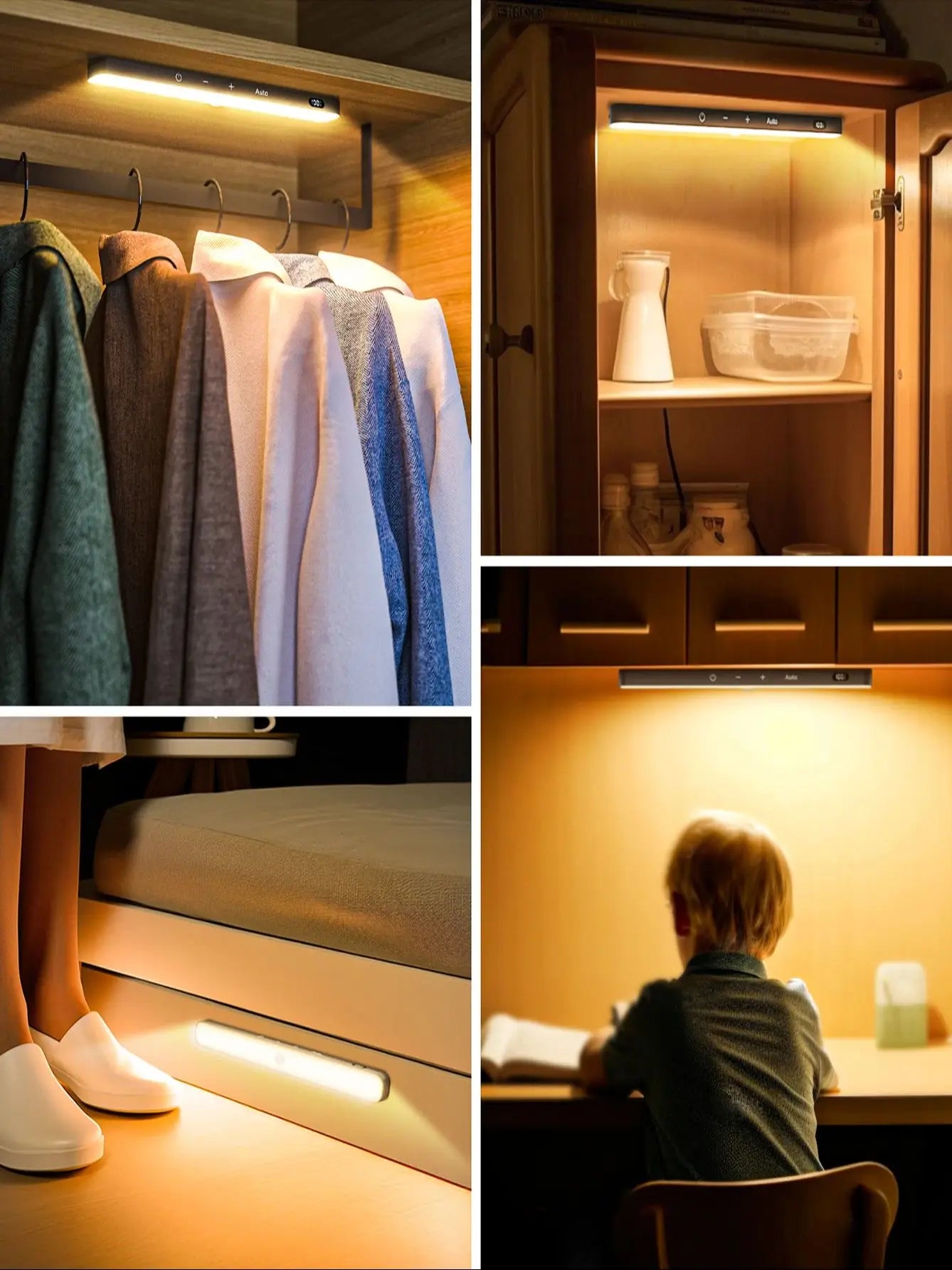 Motion Sensor Cabinet Warm Light: Battery-Powered 60 LED Touch Light Bar with Wireless Rechargeable Battery