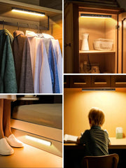 Motion Sensor Cabinet Warm Light: Battery-Powered 60 LED Touch Light Bar with Wireless Rechargeable Battery