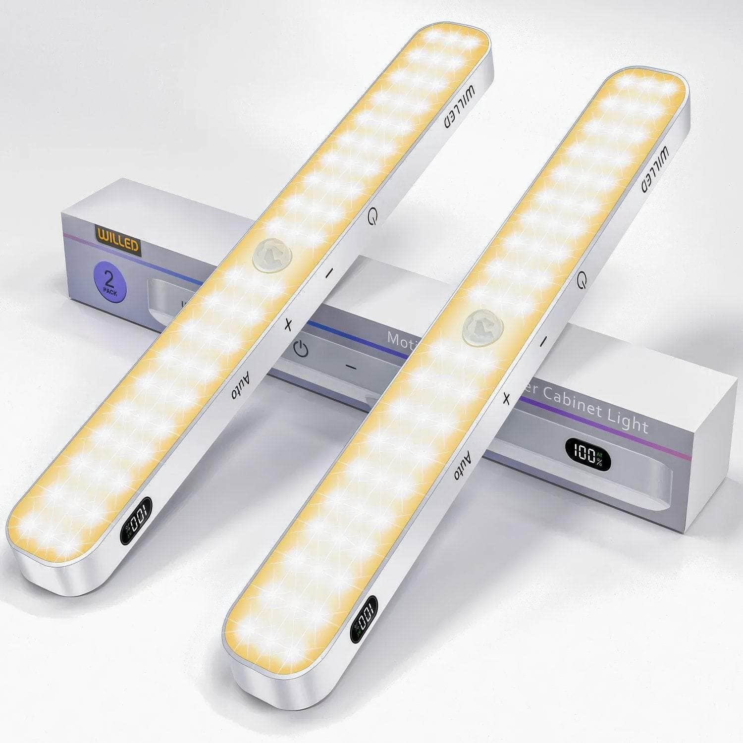 Motion Sensor Cabinet Warm Light: Battery-Powered 60 LED Touch Light Bar with Wireless Rechargeable Battery