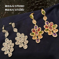 Multi Gemstone Dangle Statement Earrings