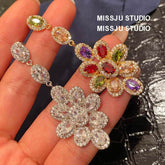 Multi Gemstone Dangle Statement Earrings