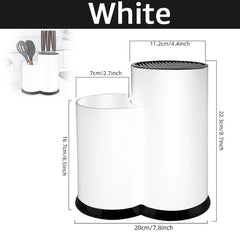 Multi-purpose Knife Holder - Kitchen Cutlery Storage Cylinder with Shelf for Knives and Utensils 2 hole White