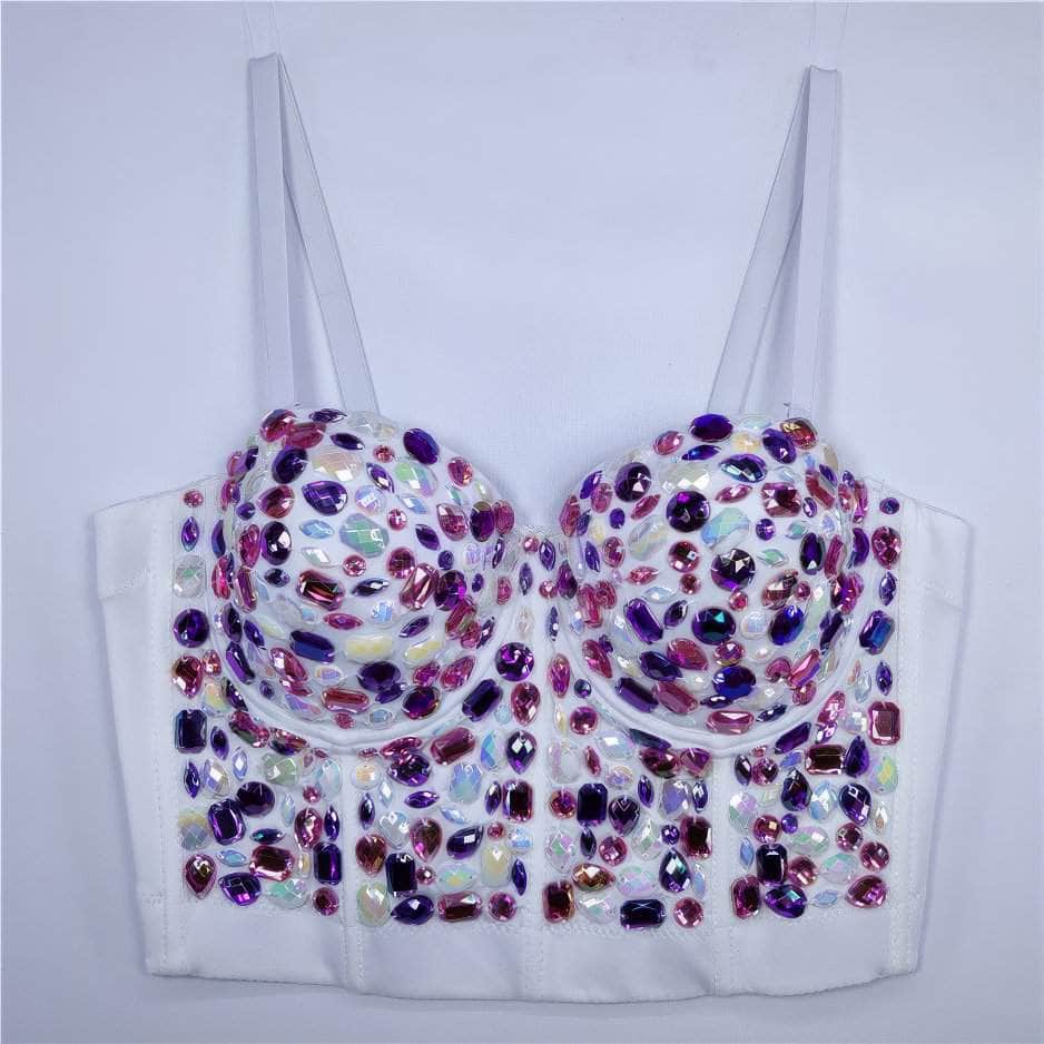Multi Rhinestone Bejeweled Corset Bralette