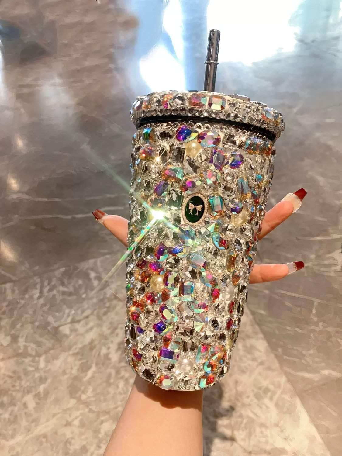 Multi-Rhinestone Embellished Luxury Tumbler Cup