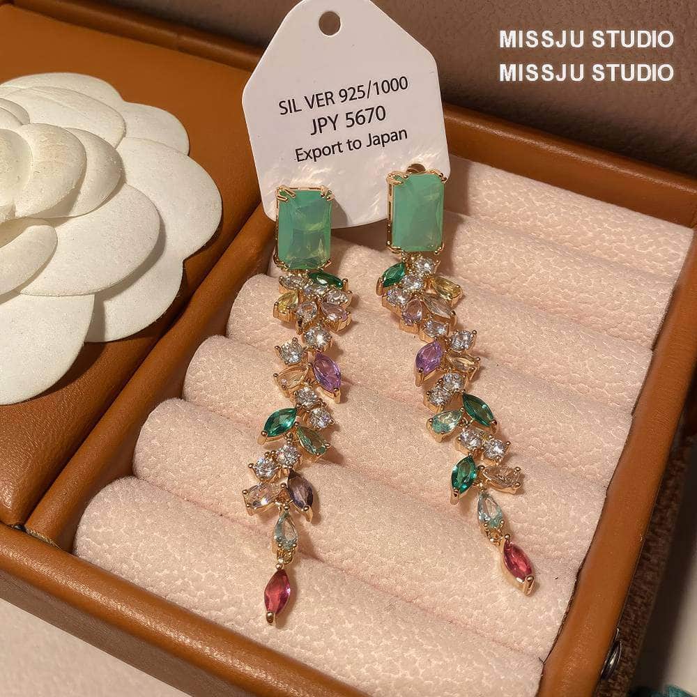Multi Stone Opal Studded Dangle Earrings Multicolor