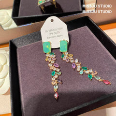 Multi Stone Opal Studded Dangle Earrings Multicolor