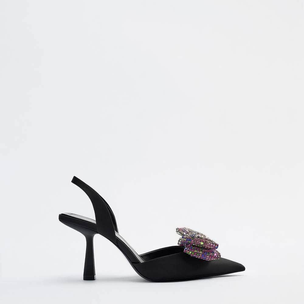 Multicolor Bow Embellished Slingback Sandal Heels