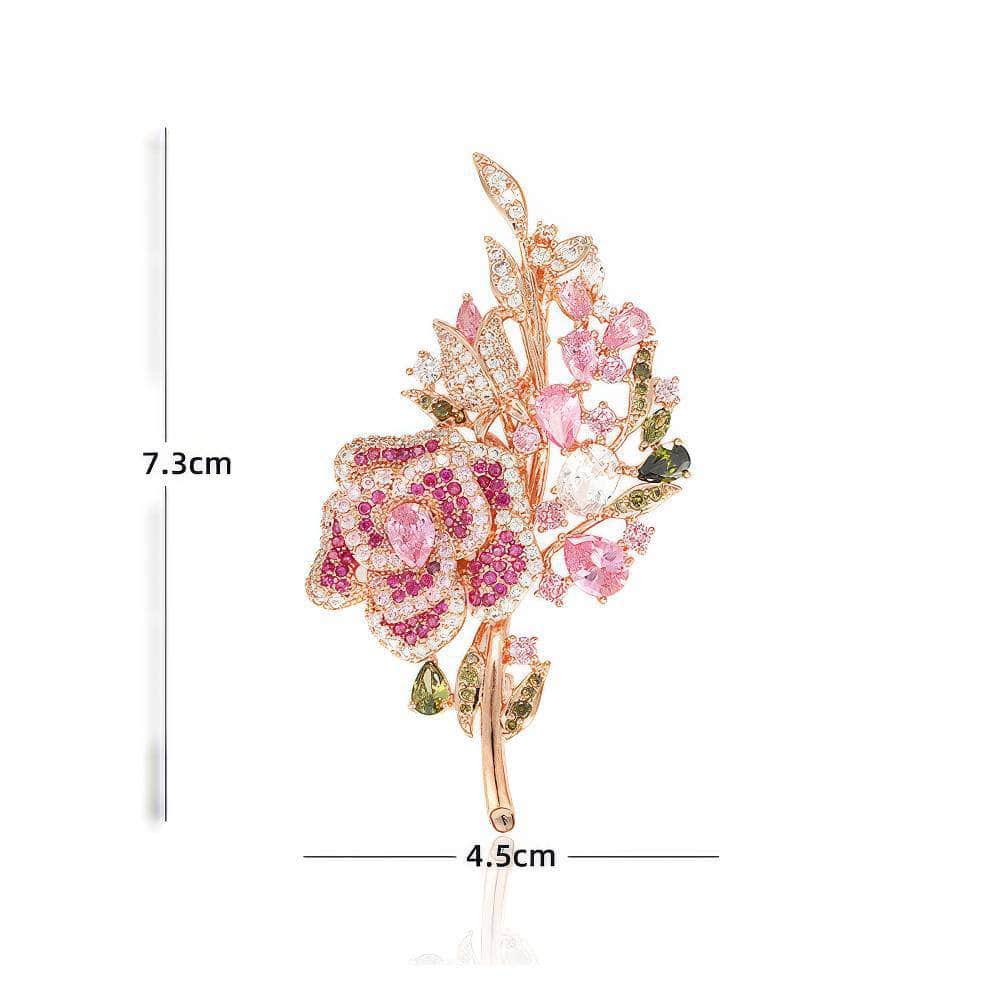 Multicolor Crystal Rose Gold Flower Brooch Pink