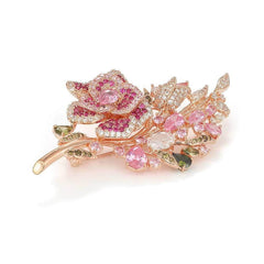 Multicolor Crystal Rose Gold Flower Brooch Pink