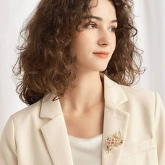 Multicolor Crystal Rose Gold Flower Brooch Pink