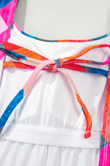 Multicolor Plaid Print Square Neck Frill Sleeveless Backless One-Piece Swimwear