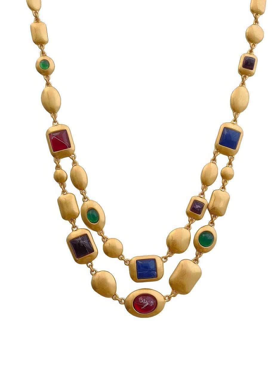 Multicolor Two-Row Statement Gold Necklace Gold / Necklace