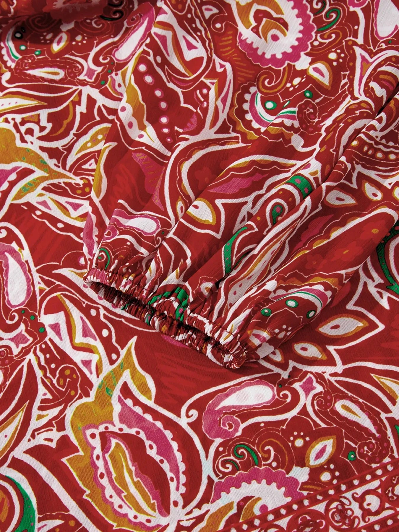 Multicolour Ethnic Paisley Print Tassel Tie Puff Sleeve Boho Blouse