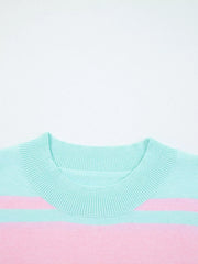 Multicolour Striped Knit Ribbed Trim Boxy Fit Cropped Sweater