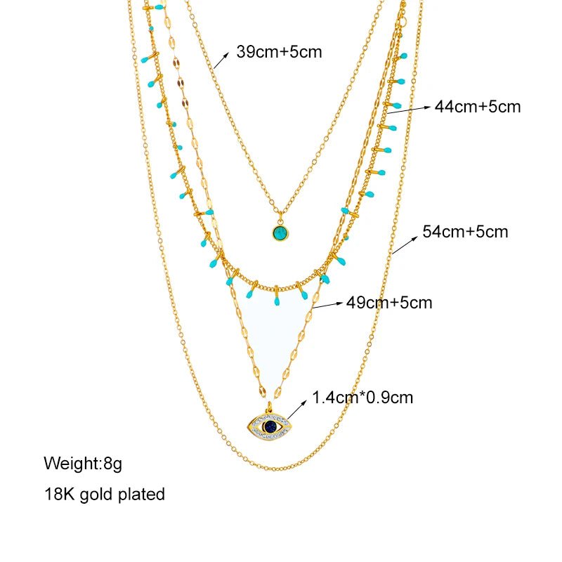 Multilayer Green Stone Eye Necklaces: Stainless Steel Jewelry for Women, Vintage Chokers, Party Gift Accessories N1760