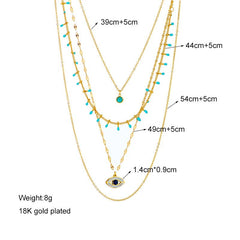 Multilayer Green Stone Eye Necklaces: Stainless Steel Jewelry for Women, Vintage Chokers, Party Gift Accessories N1760