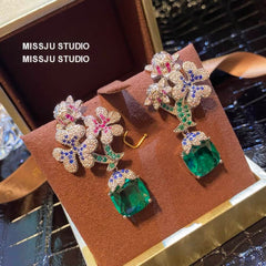 Multistone Floral Decor Dangle Drop Earrings Multicolor