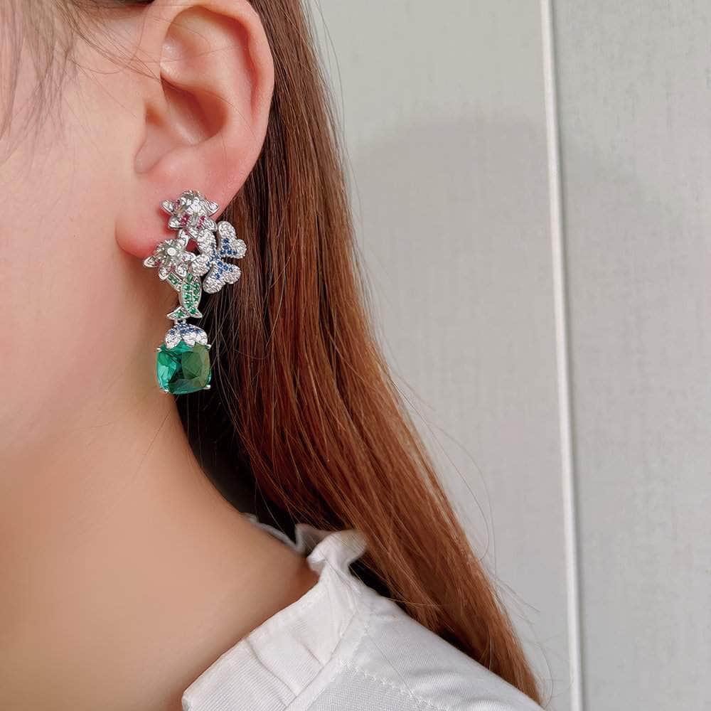 Multistone Floral Decor Dangle Drop Earrings Multicolor
