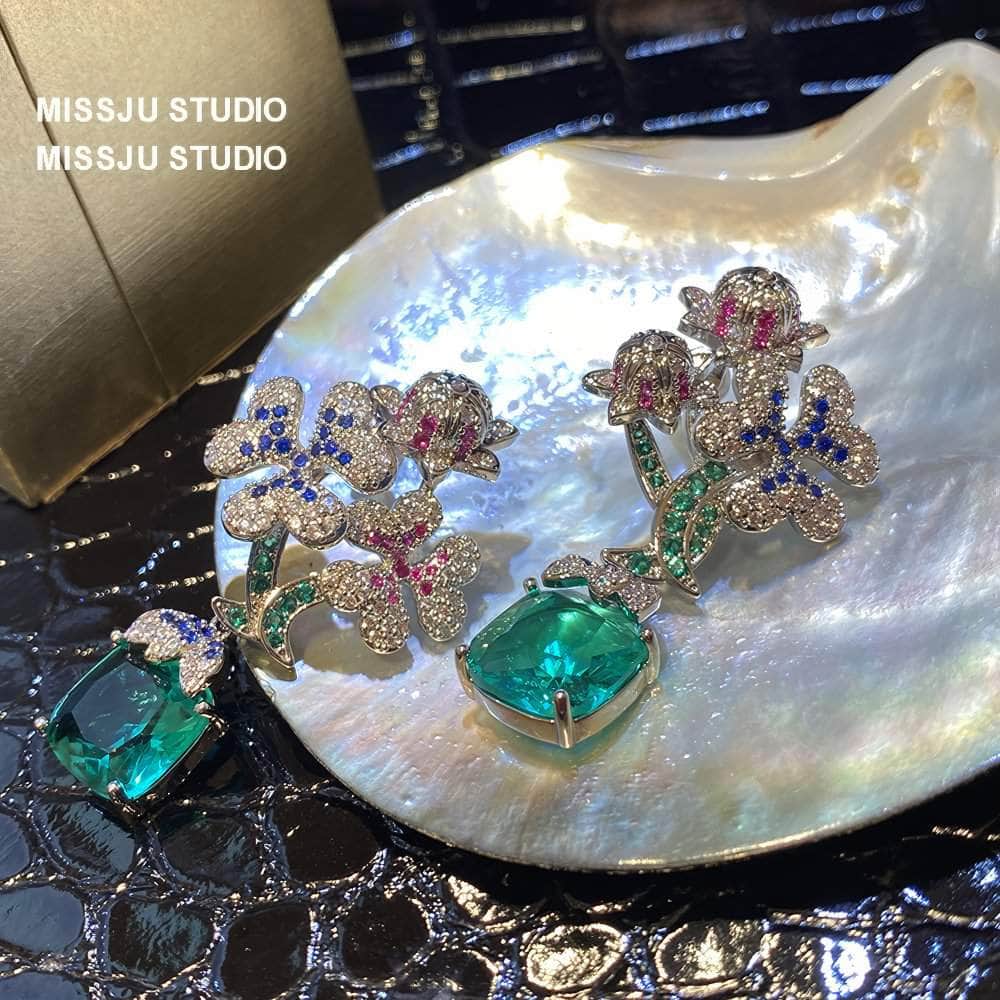 Multistone Floral Decor Dangle Drop Earrings Multicolor