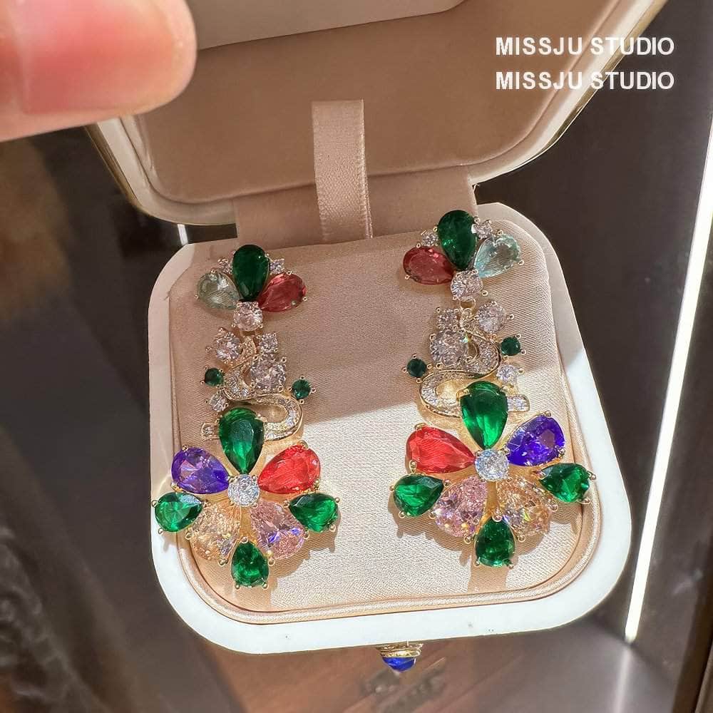 Multistone Rhinestone Dangle Statement Earrings Multicolor